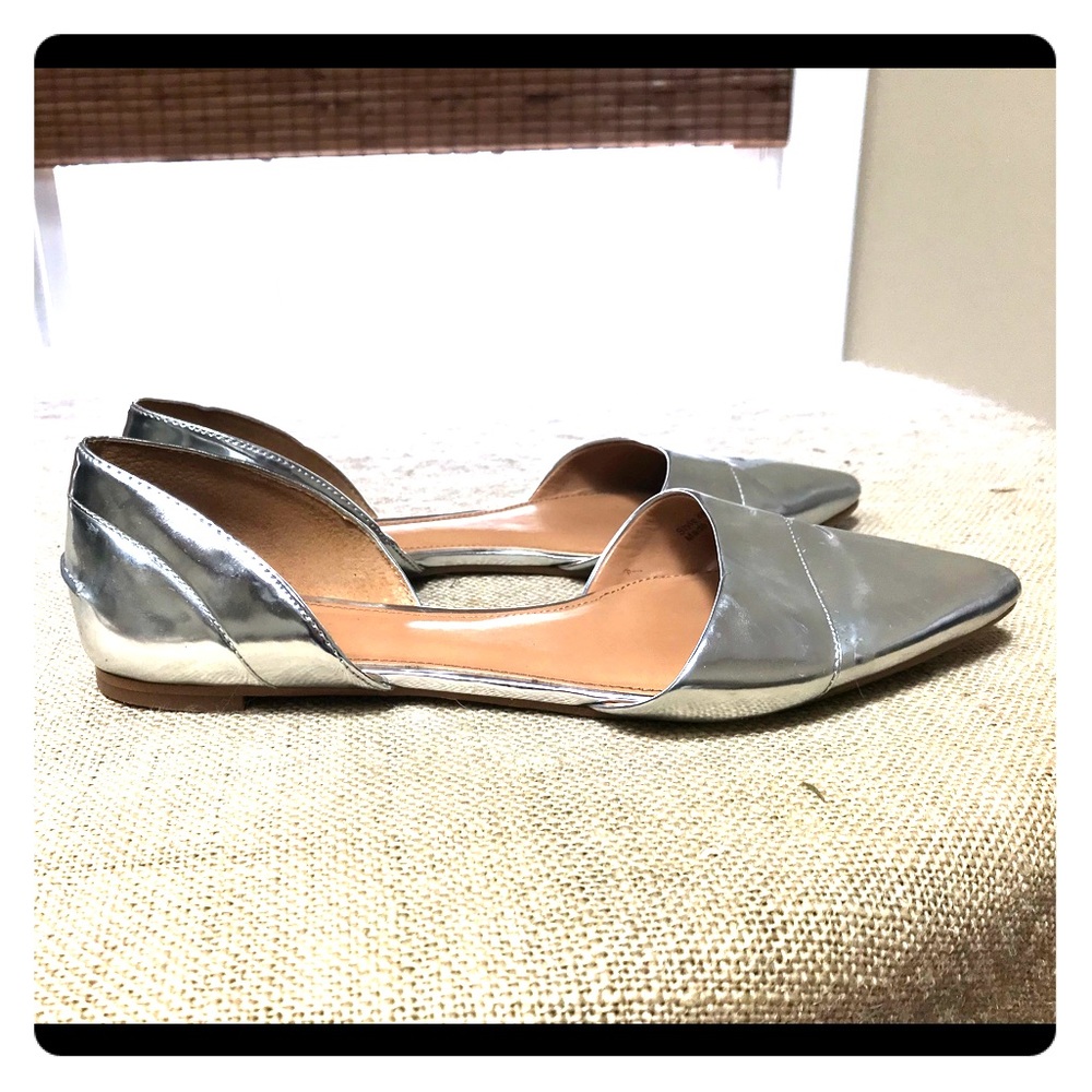 Jcrew Metallic Silver Pointed Toe Flats